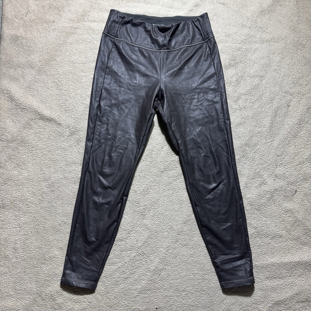 Athleta Leggings Womens Medium Faux‎ Leather Black High Waist Stretch Athleisure